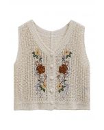 3D Floral Embroidered Crochet Cotton Vest 