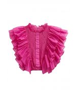 Tiered Ruffle Sleeveless Lace Crop Top in Magenta