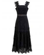 Leaves Eyelet Embroidered Lace Trim Cami Dress in Black