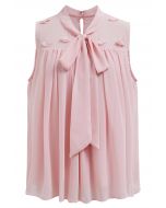 Pearly Petal Bowknot Chiffon Sleeveless Top in Pink