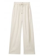 Breezy Cotton Straight-Leg Pants in Oatmeal