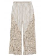 Diamond Shape Stitch Crochet Flower Pants in Linen