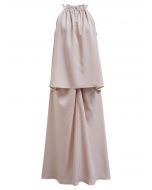 Ruffle Halter Top and Twist Front Maxi Skirt Set in Nude Pink