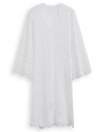 V-Neck Guipure Lace Flare Sleeve Cover-Up Dress in White