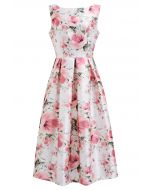 Graceful Blossom Sleeveless Midi Dress in White