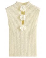 3D Crochet Flower Sleeveless Knit Top in Cream