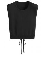 Tie-Back Sleeveless Rib Knit Top in Black