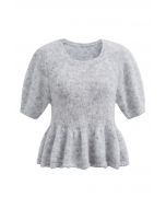 Peplum Flair Fuzzy Knit Top in Grey