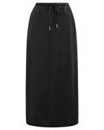 On-Duty Faux Leather Drawstring Shift Skirt in Black