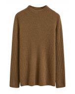 Elemental Mock Neck Long-Sleeve Wool Sweater in Brown