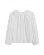 Easygoing Puff Sleeve Cotton Shirt in White