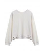 Texture Panelled Crop Sweatshirt in Cream