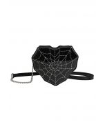 Spider Web Print Heart Crossbody Bag in Black