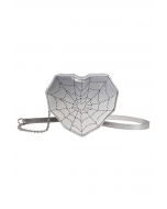 Spider Web Print Heart Crossbody Bag in Silver