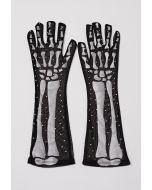 Gothic Skeleton Mesh Elbow Gloves