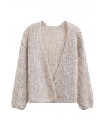 Colorful Sequin Open Front Cozy Knit Cardigan in Oatmeal