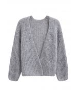 Colorful Sequin Open Front Cozy Knit Cardigan in Grey