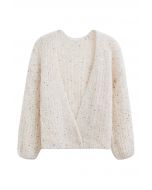 Colorful Sequin Open Front Cozy Knit Cardigan in Cream