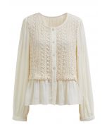 Comfy Touch Crochet Spliced Buttoned Shirt