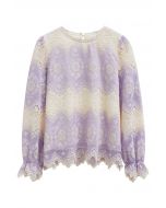 Embroidered Lace Zigzag Hemline Top in Lilac