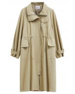 Outfitted Collared Flap Pocket Drawstring Trench Coat in Khaki