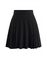 Side Pleats Knit Mini Skirt in Black