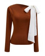 Sheer Tie-Strap One Shoulder Knit Top in Pumpkin