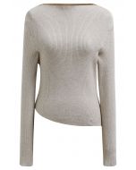 Slanted Hem Ribbed Knit Top in Oatmeal