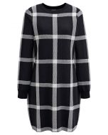 Fall Wear Check Pattern Sweater Dress in Black