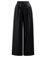 City Stroll Faux Leather Drawstring Pants in Black