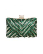 Fancy Rhinestone Overlay Clutch in Green