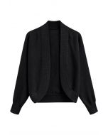 Minimalist Open-Front Ribbed Edge Knit Cardigan in Black