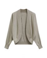 Minimalist Open-Front Ribbed Edge Knit Cardigan in Khaki