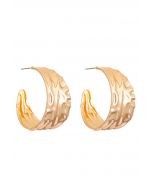 Wave Texture C-Shaped Hoop Earrings in Gold