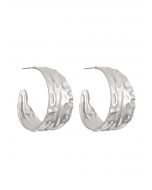 Wave Texture C-Shaped Hoop Earrings in Silver