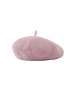 Embroidered Bowknot Wool-Blend Beret in Pink