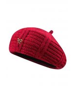 Little Bow Decor Knitted Beret in Red