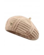 Little Bow Decor Knitted Beret in Khaki