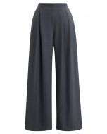 Effortless Polished Buttoned Pleats Palazzo Pants in Grey