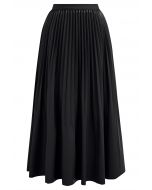 Versatile Faux Leather Pleated Midi Skirt in Black