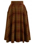 Fall in Plaid Side Pocket A-Line Midi Skirt