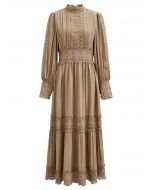 Victorian Elegance Cutwork Lace Maxi Dress in Tan