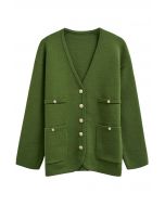 Impressive Patch Pocket Button Down Knit Cardigan in Green