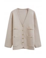 Impressive Patch Pocket Button Down Knit Cardigan in Light Tan