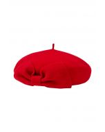 French-Inspired Bowknot Wool Beret in Red