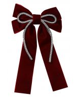 Rhinestone Decor Velvet Bowknot Hair Clip in Burgundy