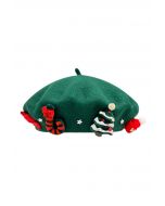 Christmas-Themed Wool-Blend Beret in Green