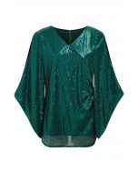 Stunning Sequin Split Sleeves V-Neck Mesh Top