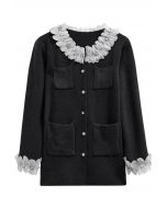 3D Petal Neckline Patch Pocket Knit Cardigan in Black