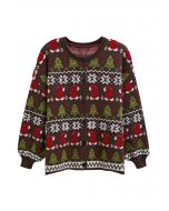 Adorable Christmas Oversized Knit Cardigan in Brown